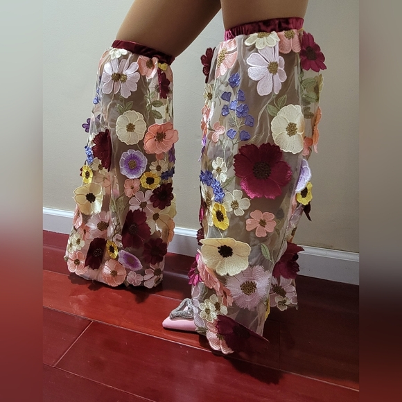 Handmade Floral Tulle Leg Warmers | Boho Festival Chic - Picture 3 of 4